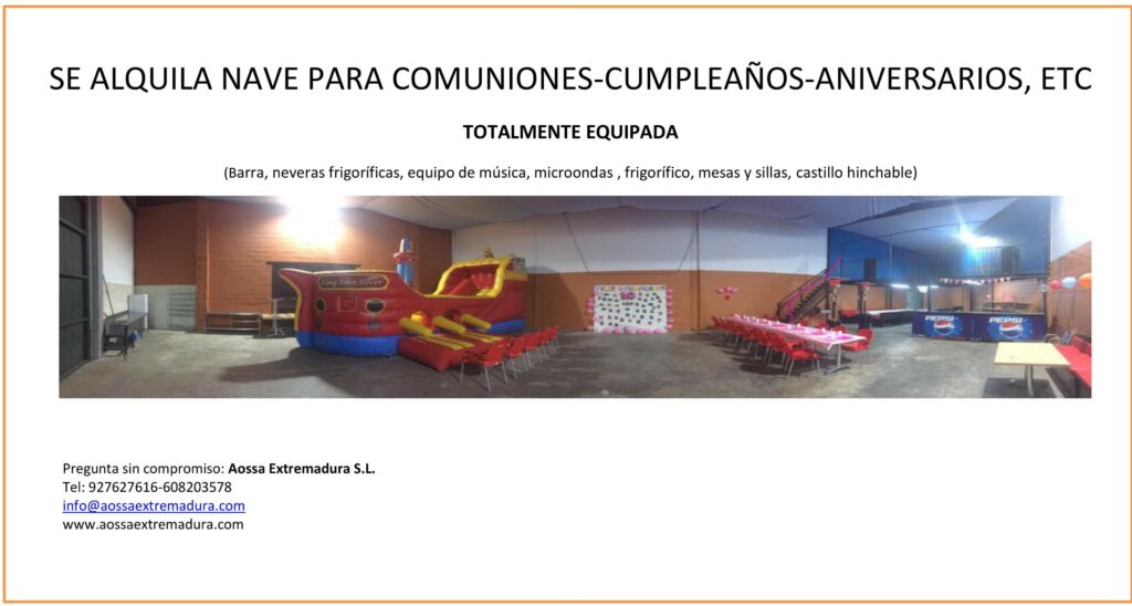 Alquilar nave para celebraciones en Cáceres